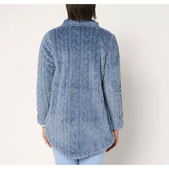 Cuddl Duds Womens Large Button Front Sculpted Sherpa Shirt Jacket Black NWOT - Picture 3 of 6